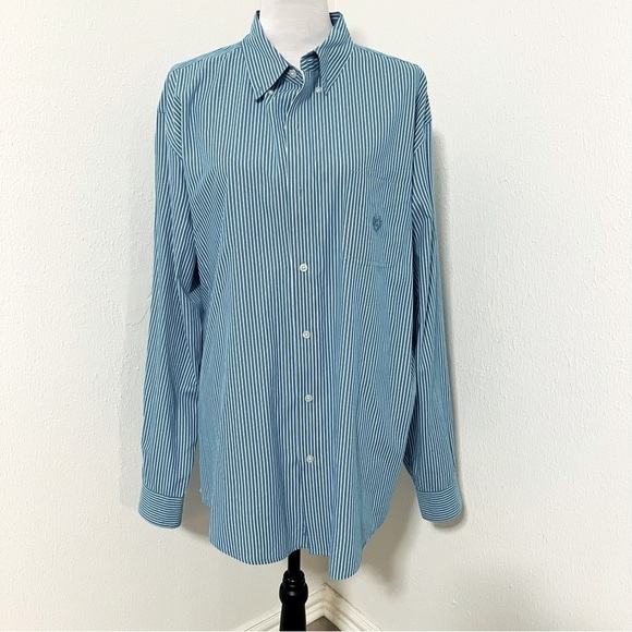 CHAPS Easy Care Men’s Striped EUC Large XXL Long Sleeve Button-Down Business - Picture 1 of 7